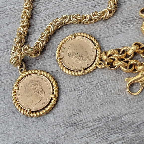 Duel necklace, bracelet and ring set Italian coin bronze chain gold color - Picture 6 of 9